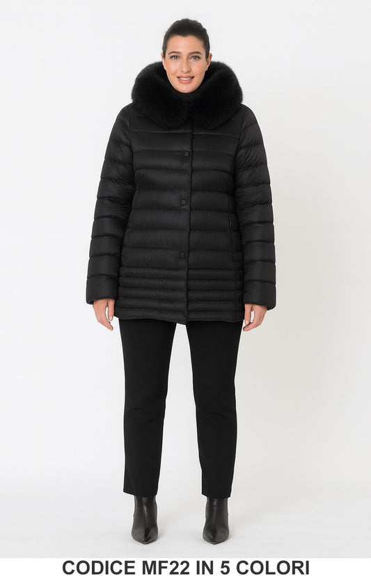Piumino imbottito con collo in eco-pelliccia rimovibile Taglie Forti Giubbotto Curvy in 5 colori – MF22