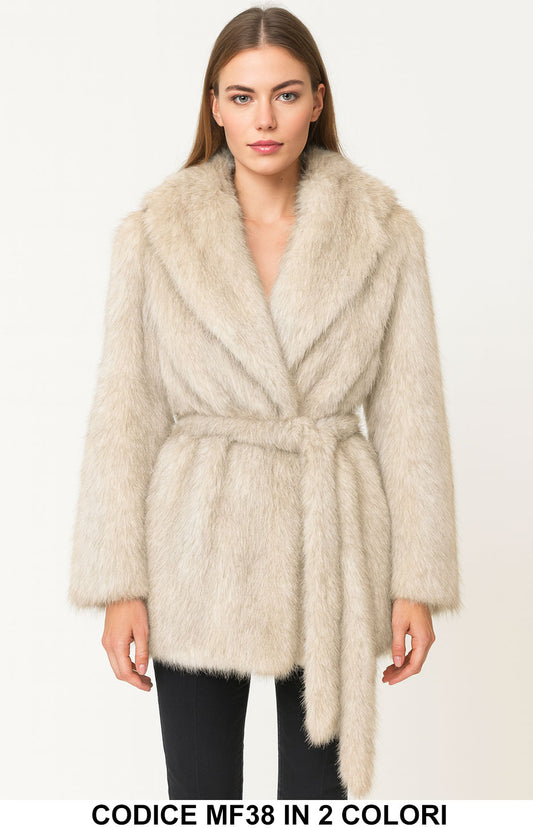 Pelliccia Ecologica Donna Cintura in Vita Collo Ampio Morbida e Calda in 2 Colori – MF38