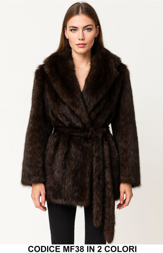 Pelliccia Ecologica Donna Cintura in Vita Collo Ampio Morbida e Calda in 2 Colori – MF38