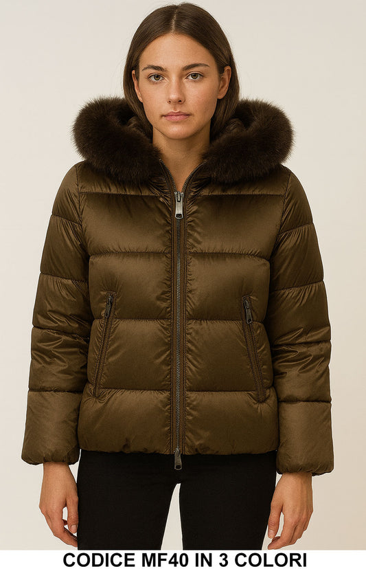 Piumino Donna con Cappuccio e Bordo in Ecopelliccia – Morbido e Caldo – in 3 Colori – MF40