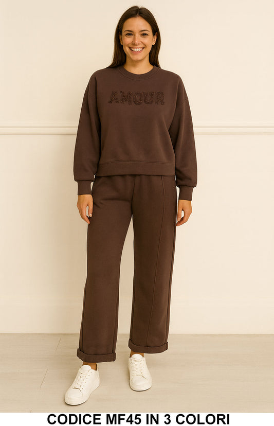 Completo Donna Felpato “AMOUR” Tuta Fashion – Morbido, Comodo e di Tendenza in 3 Colori - MF45