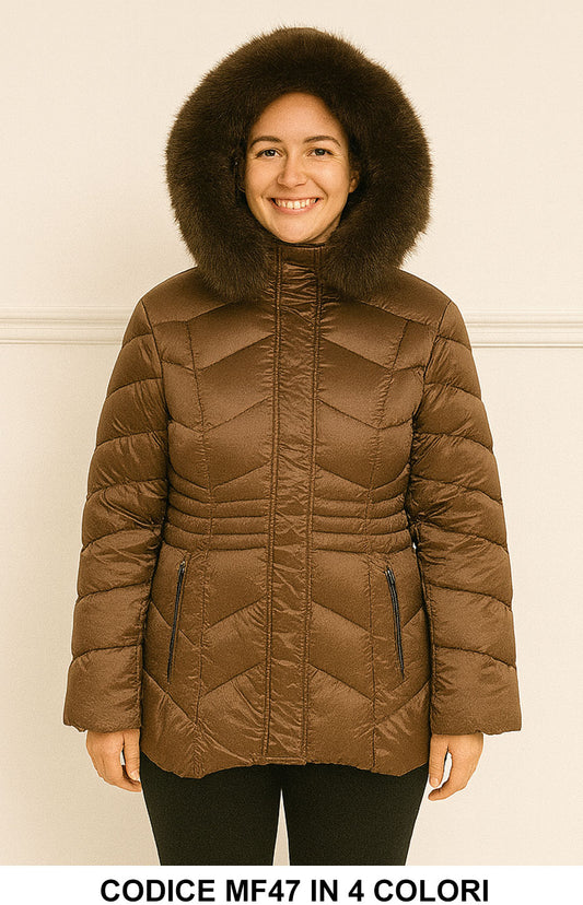 Piumino Donna con Cappuccio in Pelliccia Ecologica Giubbotto Caldo e Femminile in 3 Colori – MF47