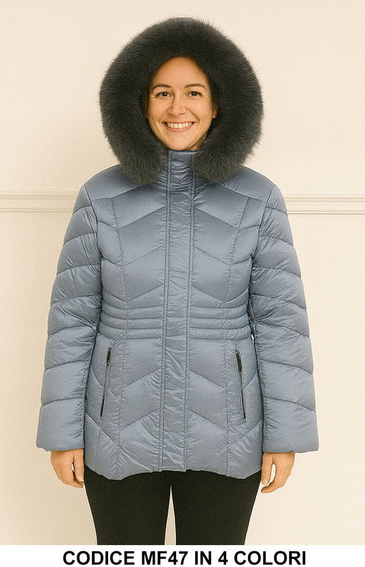 Piumino Donna con Cappuccio in Pelliccia Ecologica Giubbotto Caldo e Femminile in 3 Colori – MF47
