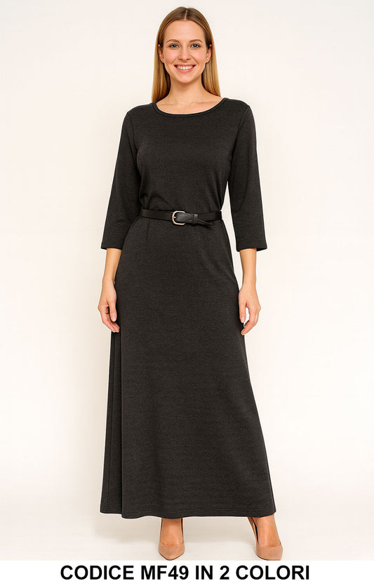Abito Lungo in Maglia con Cintura Vestito Caldo e Morbido in 2 Colori – MF49
