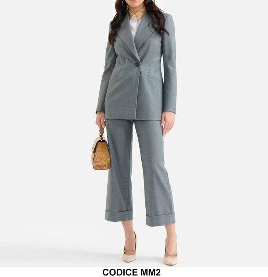 Tailleur Completo GIacca Lunga Pantalone Capri con Risvolto Coordinato Elegante Grigio Elegante - MM2Out