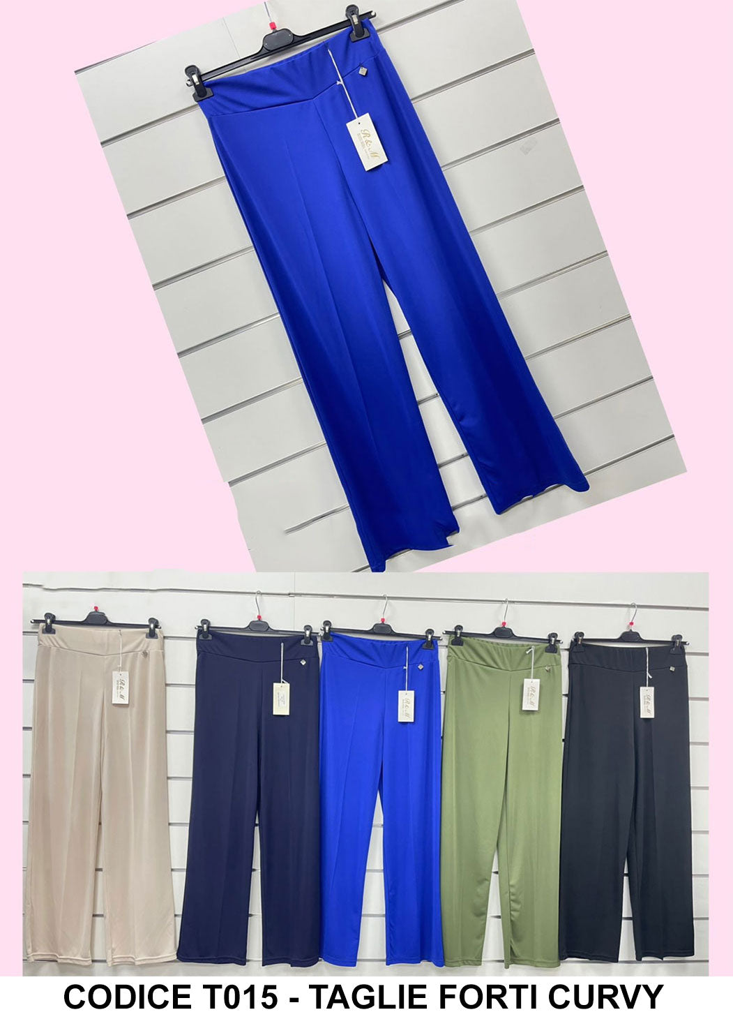 Pantalone Casual a Palazzo Taglie Forti Curvy Tessuto Morbido Pantaloni Eleganti in 5 Colori - T015