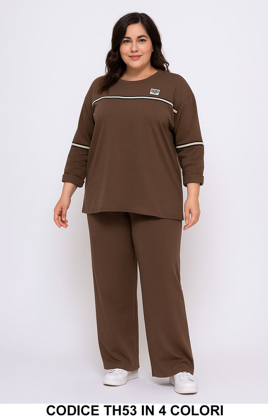Completo casual con maglia e pantalone palazzo Taglie Forti Tuta Curvy con Righe in 4 colori – TH53