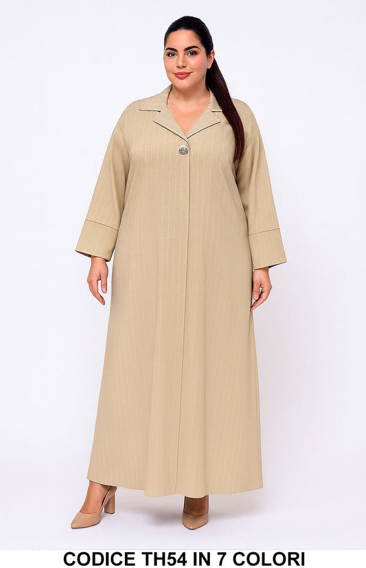 Abito lungo a righe con scollo a revers e bottone Taglie Forti Vestito Curvy in 7 colori – TH54