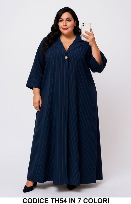 Abito lungo a righe con scollo a revers e bottone Taglie Forti Vestito Curvy in 7 colori – TH54
