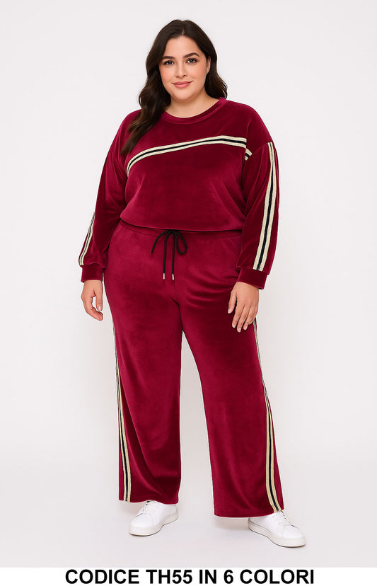 Completo in velluto con righe laterali e coulisse Tuta Sportiva Felpa Pantalone in 3 colori – TH55