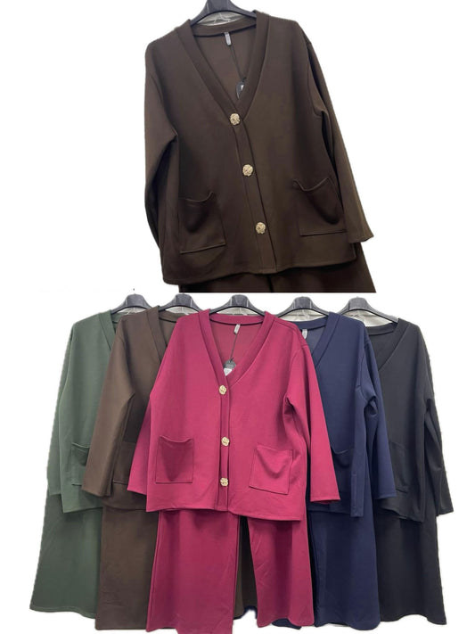 Completo Curvy con Giacca a Bottoni e Pantalone Palazzo Coordinato Taglie Forti in 5 Colori – TH61