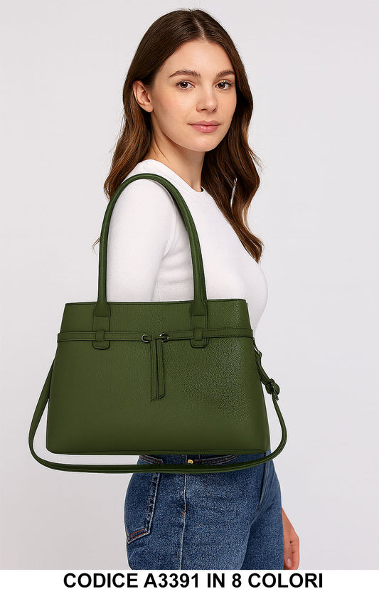 Borsa a mano trapezio in ecopelle con nappine decorative in 8 colori - A3391