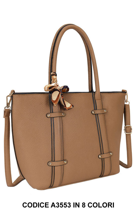 Borsa a mano in eco pelle con foulard decorativo in 8 colori – A3553