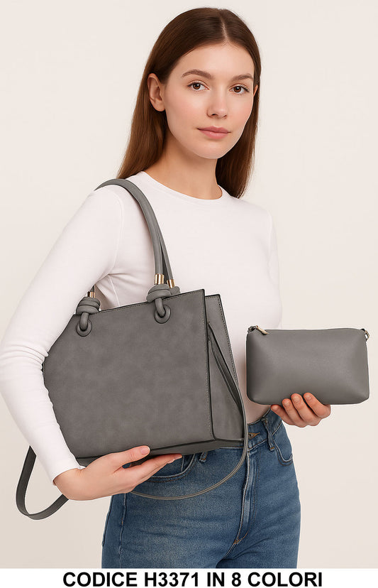 Borsa a mano rettangolare in ecopelle con manici annodati e pochette interna in 8 colori - H3371