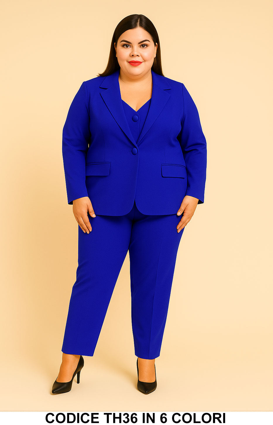 Tailleur Donna Curvy Giacca Gilet Coordinato e Pantalone Elegante Completo Taglie Forti 6 Colori – TH36 Tailleur Donna Curvy Giacca Gilet Coordinato e Pantalone Elegante Completo Taglie Forti 6 Colori – TH36