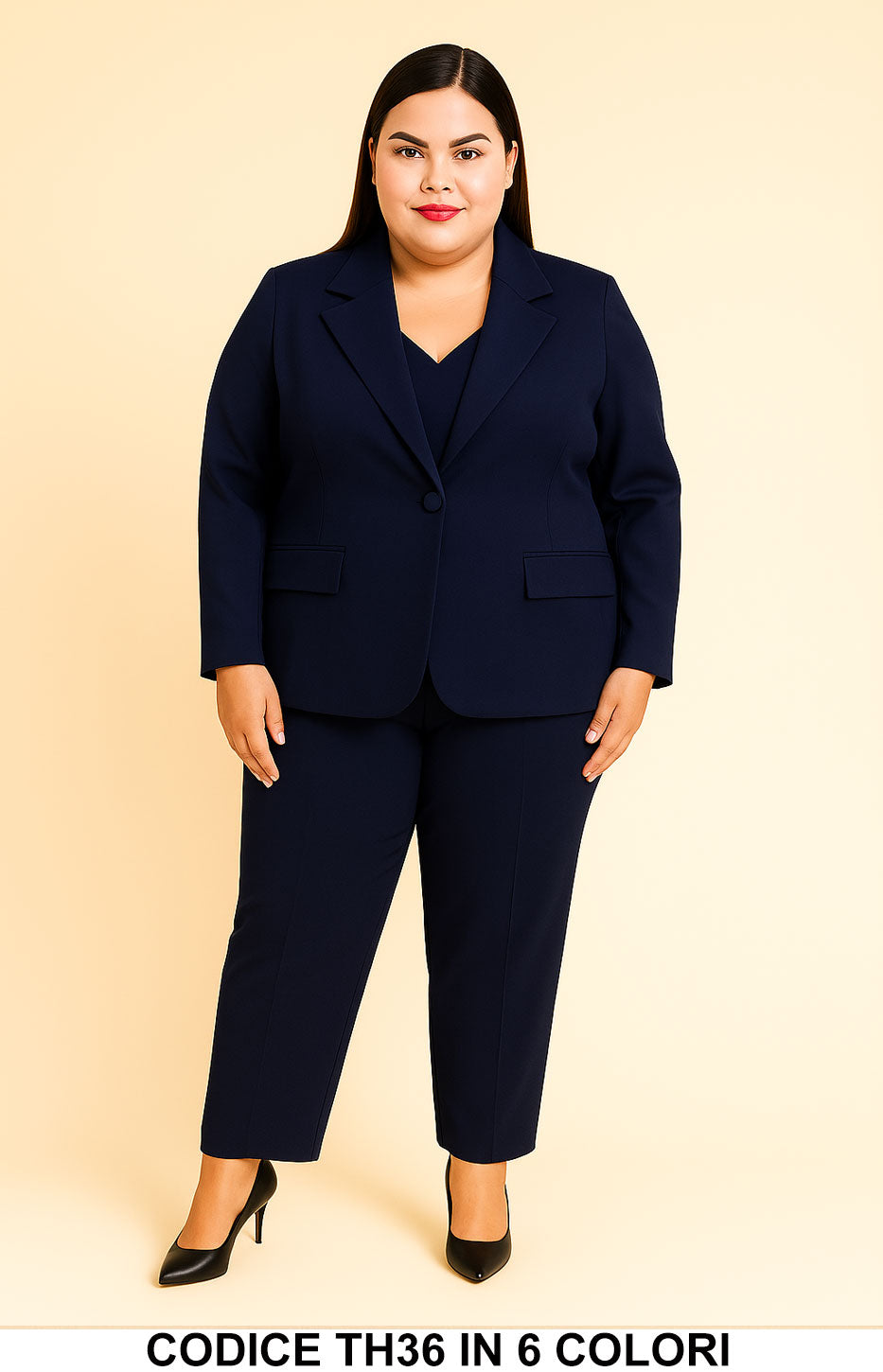 Tailleur Donna Curvy Giacca Gilet Coordinato e Pantalone Elegante Completo Taglie Forti 6 Colori – TH36 Tailleur Donna Curvy Giacca Gilet Coordinato e Pantalone Elegante Completo Taglie Forti 6 Colori – TH36