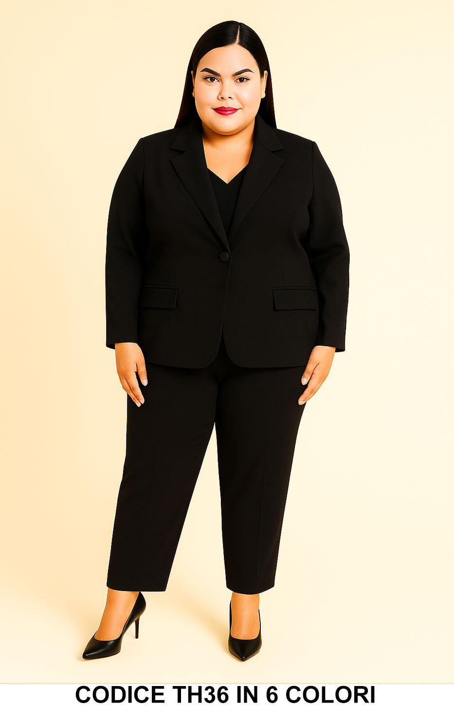 Tailleur Donna Curvy Giacca Gilet Coordinato e Pantalone Elegante Completo Taglie Forti 6 Colori – TH36 Tailleur Donna Curvy Giacca Gilet Coordinato e Pantalone Elegante Completo Taglie Forti 6 Colori – TH36