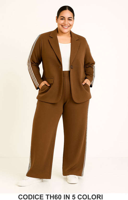 Tailleur curvy con bande laterali Giacca Pantalone Palazzo Completo Taglie Forti in 5 colori – TH60