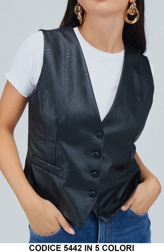 Gilet Donna Sottogiacca in Eco Pelle Tasche Estetiche Elegante Casual in 5 Colori - 5442