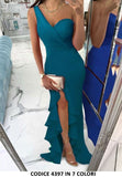 Abito Lungo Monospalla da Cerimonia Elegante Spacco con Rouche Vestito Chic in 5 Colori - 4397