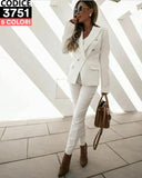 Tailleur Giacca e Pantaloni Eleganti Completo Donna Cerimonia 2 Pezzi con Bottoni Oro in 12 Colori - 3751