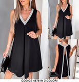 Vestito Elegante Corto senza maniche decorazione argento Scollo V Abito Cut Out in 2 Colori - 4878