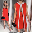 Vestito Elegante Corto senza maniche decorazione argento Scollo V Abito Cut Out in 2 Colori - 4878