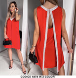 Vestito Elegante Corto senza maniche decorazione argento Scollo V Abito Cut Out in 2 Colori - 4878