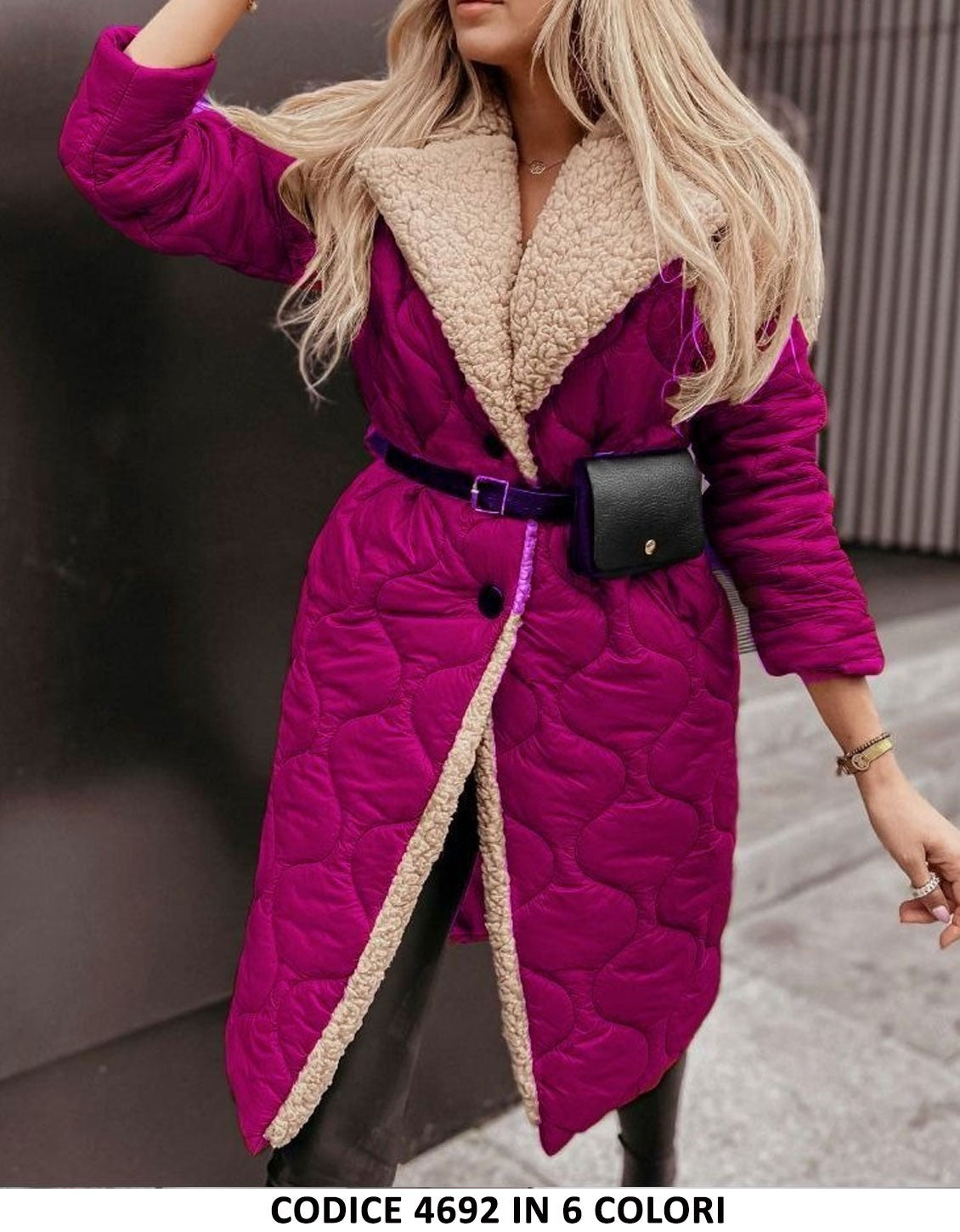 Cappotto Lungo Piumino Esterno e Pellicciotto Interno con Borsetta omaggio Giubbotto Casual in 5 Colori - 4692