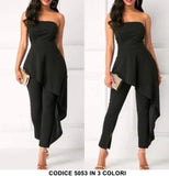 Tuta Donna Elegante Fascia Scollo Cuore Asimmetrica Elastica Eventi Serata in 4 Colori - 5053