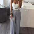 Tuta jumpsuit gamba larga plissettata con scollo a cuore in 2 colori  - 2814
