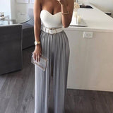 Tuta jumpsuit gamba larga plissettata con scollo a cuore in 2 colori  - 2814