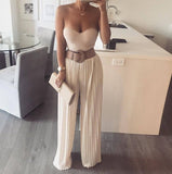 Tuta jumpsuit gamba larga plissettata con scollo a cuore in 2 colori  - 2814