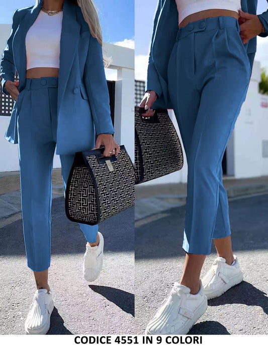 Tailleur Completo Donna Giacca Foderata e Pantalone 2 Bottoni Casual Elegante in 10 Colori - 4551