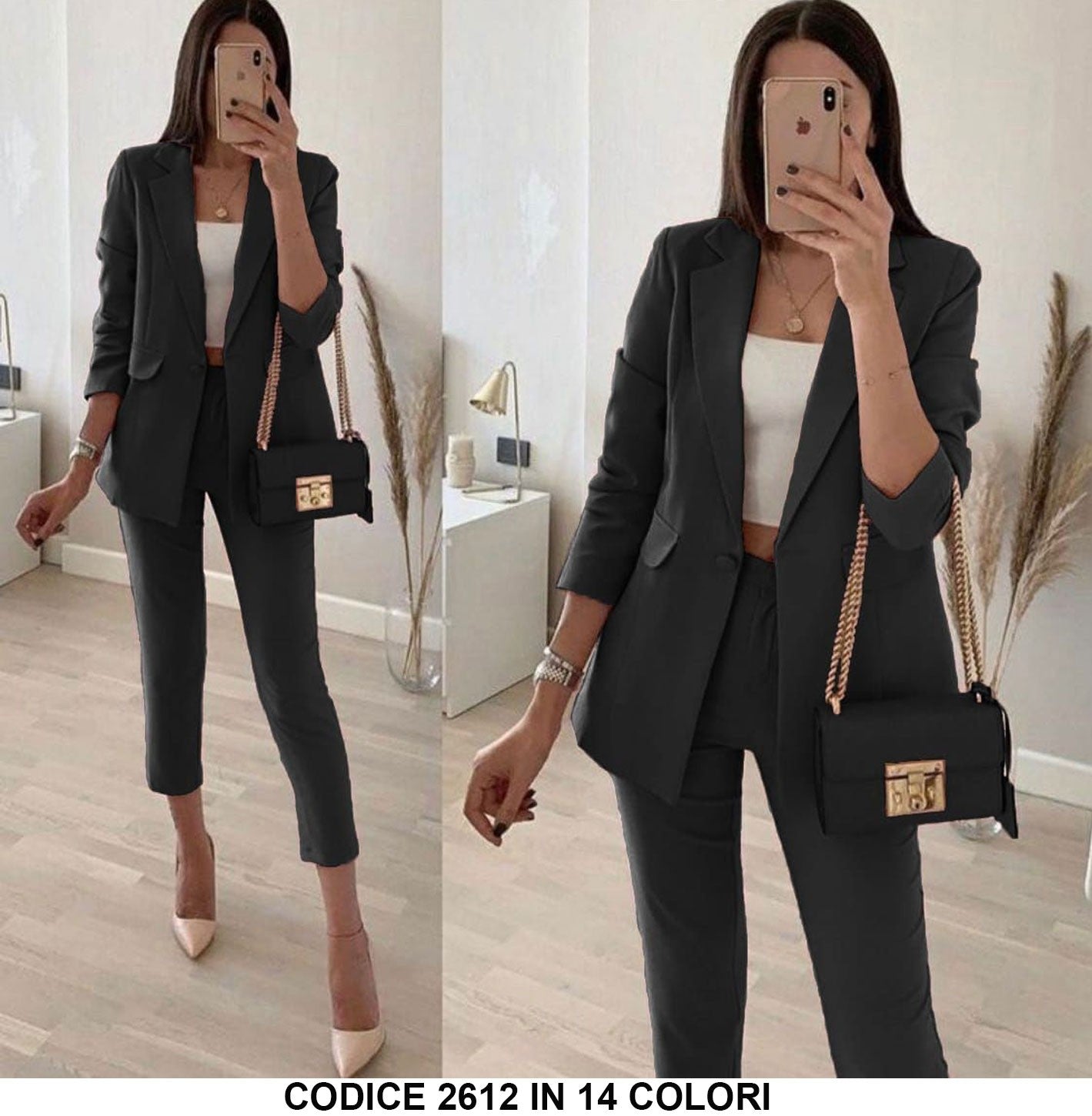 Tailleur Completo Donna Pantalone e Giacca Casual Elegante Lavoro Completo in 14 Colori - 2612