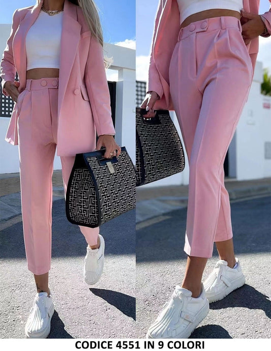 Tailleur Completo Donna Giacca Foderata e Pantalone 2 Bottoni Casual Elegante in 10 Colori - 4551