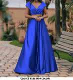Abito Elegante Cerimonia Rasato Scollo V Vestito da Sera senza maniche in 6 Colori - 4588