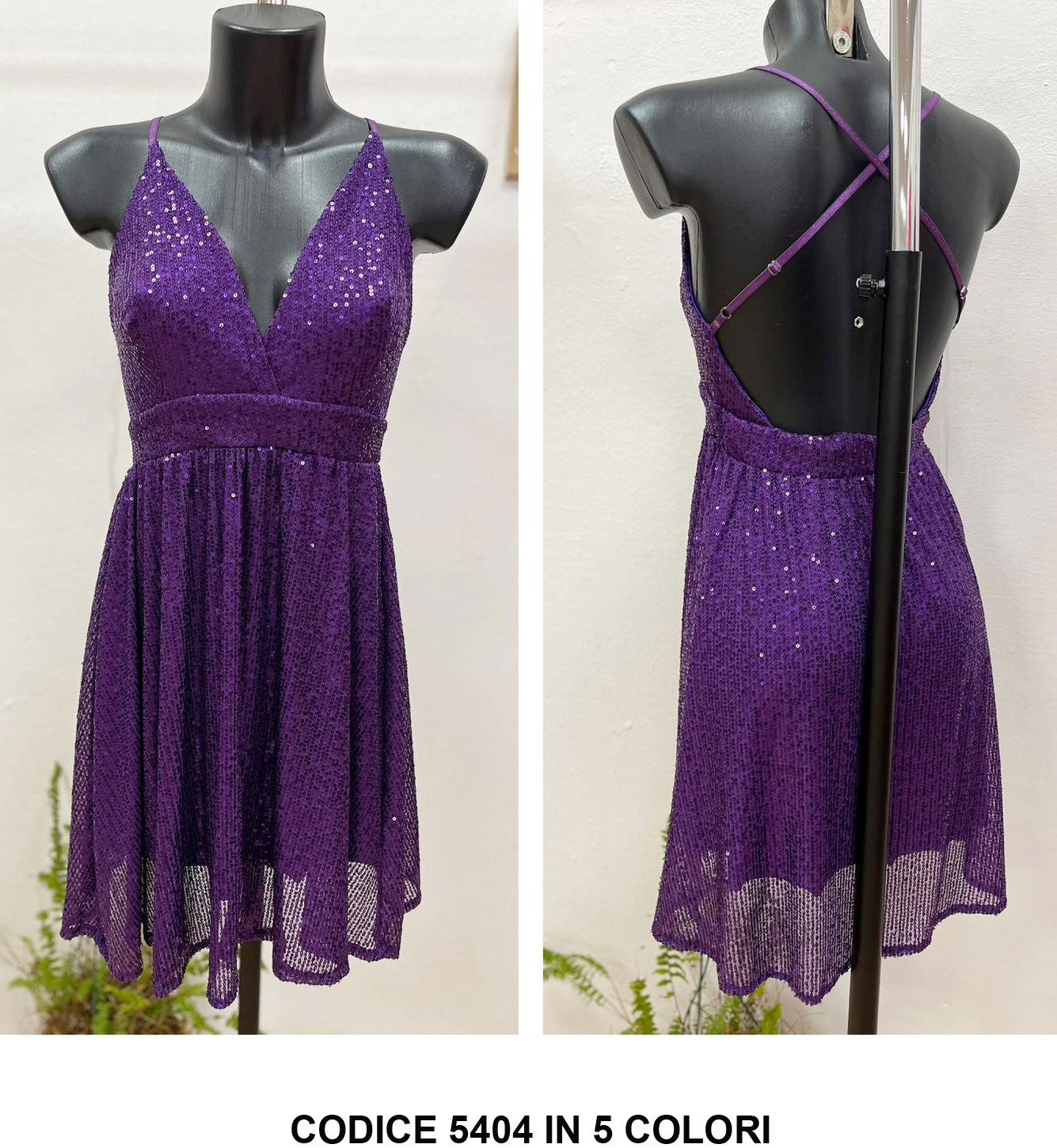 Abito Corto Elegante Smanicato Spalle Scoperte Paillettes Sensuale Vestito in 5 Colori - 5404