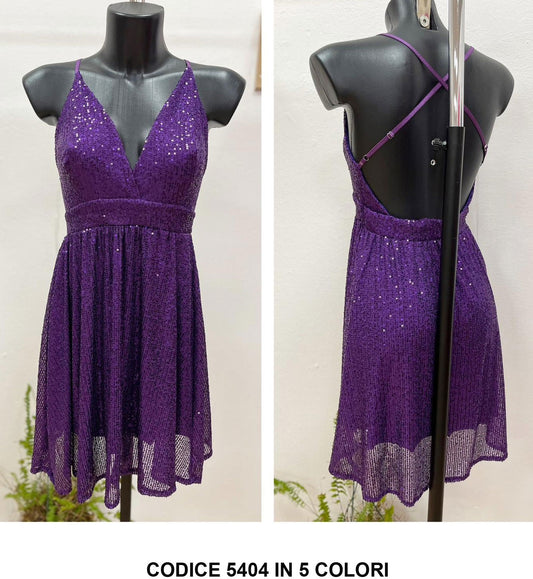 Abito Corto Elegante Smanicato Spalle Scoperte Paillettes Sensuale Vestito in 5 Colori - 5404