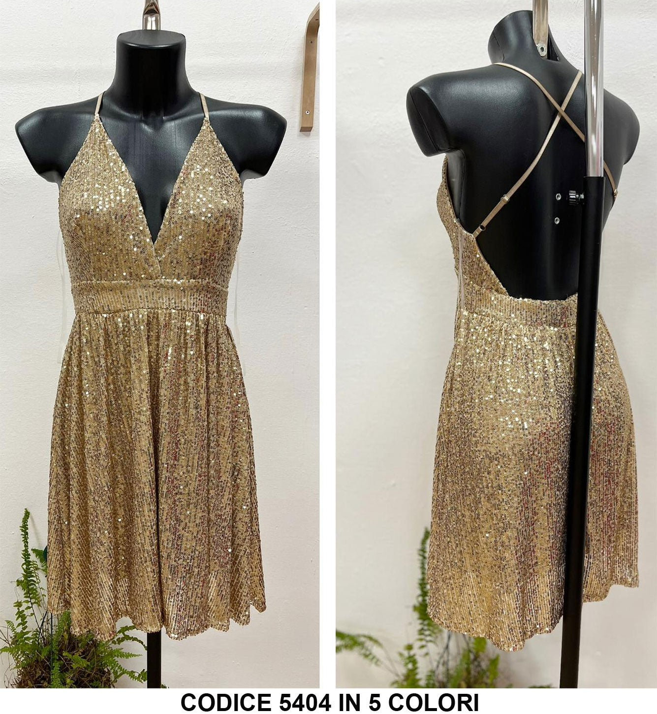 Abito Corto Elegante Smanicato Spalle Scoperte Paillettes Sensuale Vestito in 5 Colori - 5404