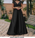 Abito Elegante Cerimonia Rasato Scollo V Vestito da Sera senza maniche in 6 Colori - 4588