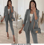 Tailleur Completo Donna Pantalone e Giacca Casual Elegante Lavoro Completo in 14 Colori - 2612