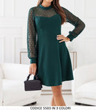Abito Donna Corto Elegante con Strass Maniche Trasparenti Vestito Cerimonia in 3 Colori - 5503