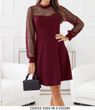 Abito Donna Corto Elegante con Strass Maniche Trasparenti Vestito Cerimonia in 3 Colori - 5503