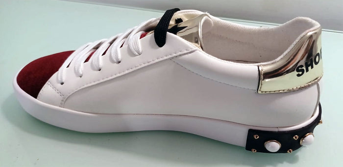Sneakers donna bianca con dettagli Bordeaux e oro – Numero 37