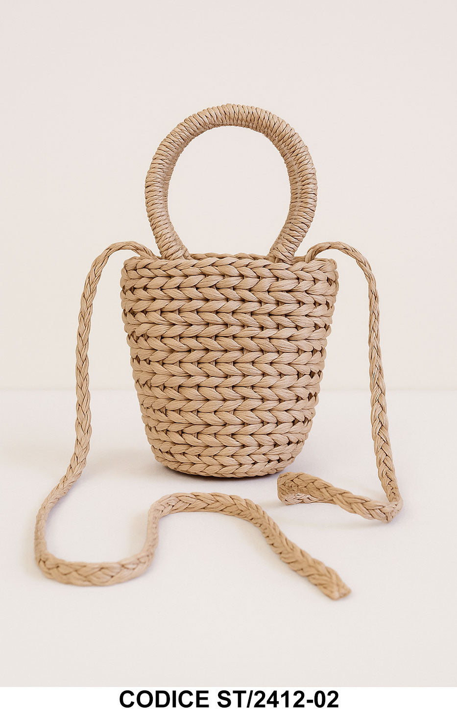 Borsa mini a mano e tracolla beige intrecciata – estiva compatta 2-in-1 – ST/2412-02