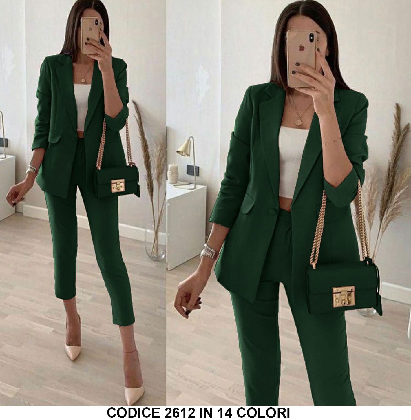 Tailleur Completo Donna Pantalone e Giacca Casual Elegante Lavoro Completo in 7 Colori - 2612