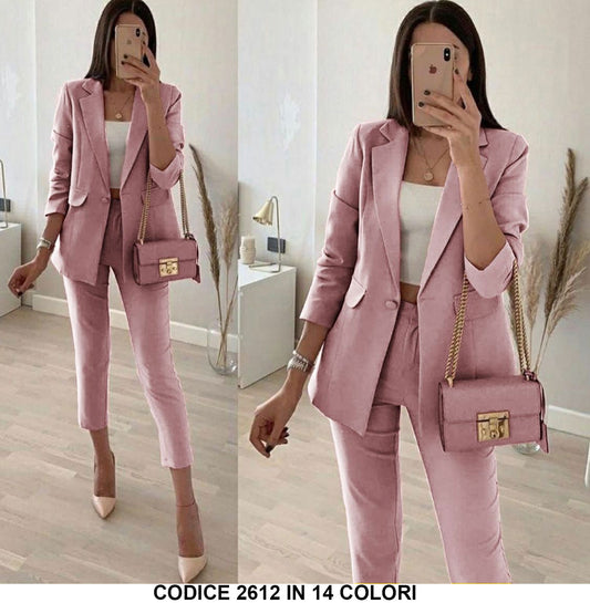 Tailleur Completo Donna Pantalone e Giacca Casual Coordinato Completo Elegante in Rosa - 2612Out