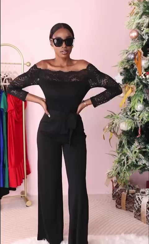 Tuta Donna Intera Elegante Jumpsuit Cocktail Schiena scoperta Finiture in pizzo Merlettato Cerimonia in 2 Colori - 2681