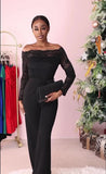 Tuta Donna Intera Elegante Jumpsuit Cocktail Schiena scoperta Finiture in pizzo Merlettato Cerimonia in 2 Colori - 2681